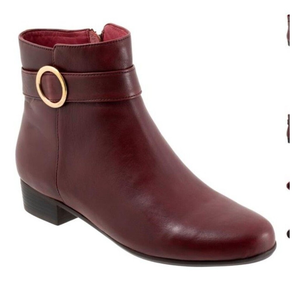 Trotters‎ Melody Ankle Boots Dark Red Women's Size 9.5 Buckle Detail Heel Zip